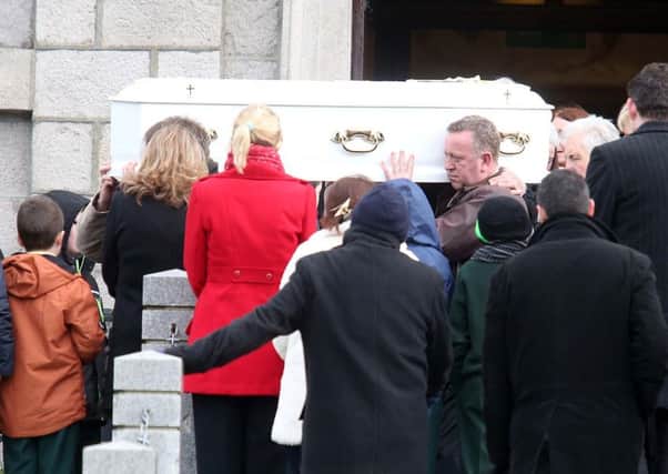 Ella Trainor's coffin leaves St John the Evangelist church in Hilltown, Co Down after her funeral service