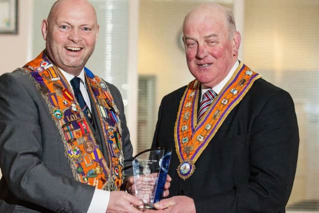 David Jeffrey receives his award from Grand Master Edward Stevenson
