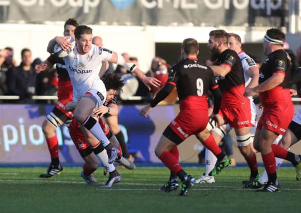 Ulster's Stuart McCloskey breaks against Saracens in the lead up to the opening try