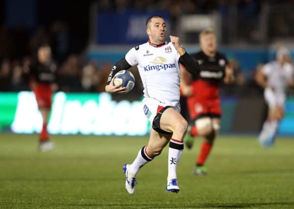 Ian Humphreys of Ulster scores a breakaway  try after an interception against Saracens