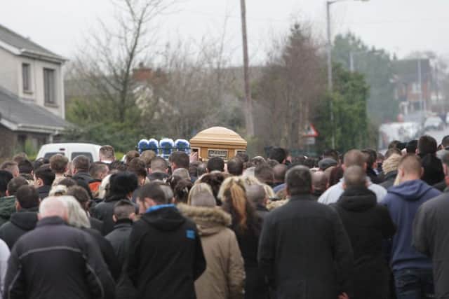 The funeral of James McDonagh, in Coalisland today