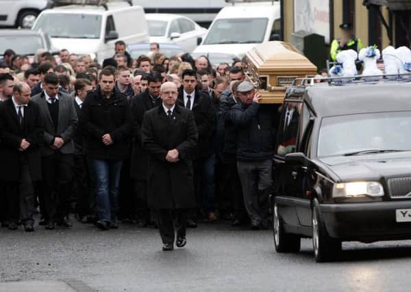 The funeral of James McDonagh, in Coalisland today. James was killed after being punched outside the Elk nightclub last weekend.