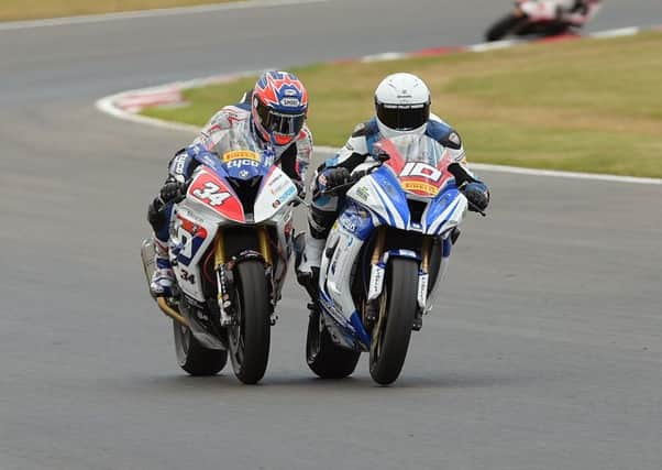 Alastair Seeley (34) and Josh Elliott (10) were involved in an epic British Superstock 1000 race at Brands Hatch last summer.