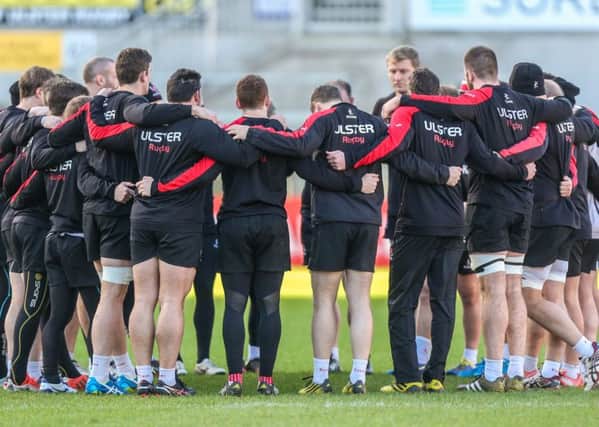 Ulster players gather together during yesterdays Captains Run ahead of todays game against Oyonnax