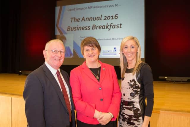 First Minister Arlene Foster pictured with Upper Bann MLA Sydney Anderson and Cllr Carla Lockhart