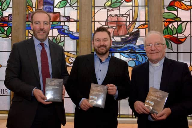 Pictured at the launch of 'An Indepenent People' (L-R) were Ken Nelson, Heritage Experience chairman and chief executive of LEDCOM, broadcaster William Crawley and Presbyterian moderator, the Rt Rev Dr Ian McNie