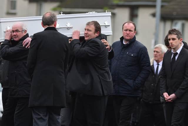 The funeral took place in St. Patrick's Church, Ballyphilip in Portaferry. Picture By: Pacemaker Press.
