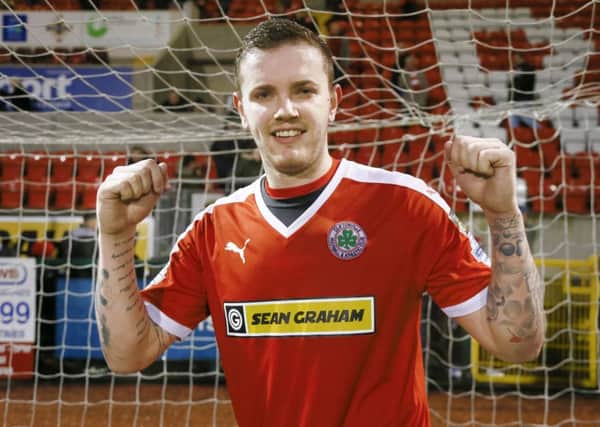 Darren Murray celebrates his first goal for Cliftonville
