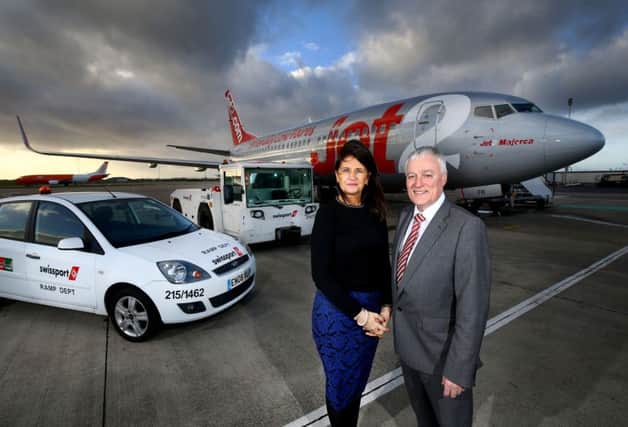 Swissport manager at Belfast International Jean Foster with airport operations director Alan Whiteside