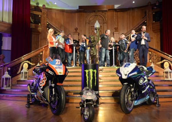 Riders on the famous staircase in the Titanic suite at last year's Vauxhall International North West 200 'Meet the Stars night'.