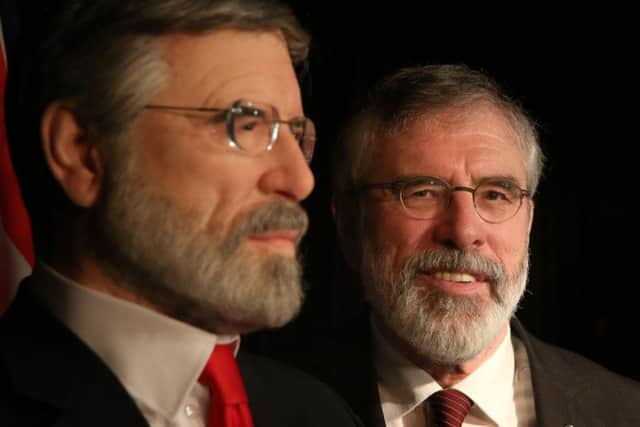 Sinn Fein leader Gerry Adams unveils a waxwork of himself at the Wax Museum Plus in Dublin