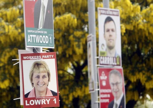 Election posters on the Glen Road, west Belfast, 2014