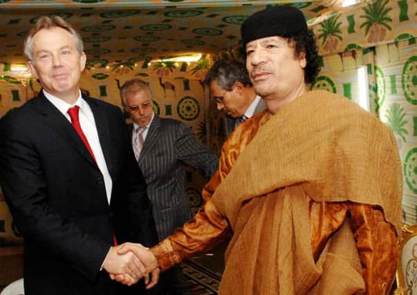 2007: Prime Minister Tony Blair meeting Libyan leader Colonel Muammar Gaddafi at his desert base outside Sirte
