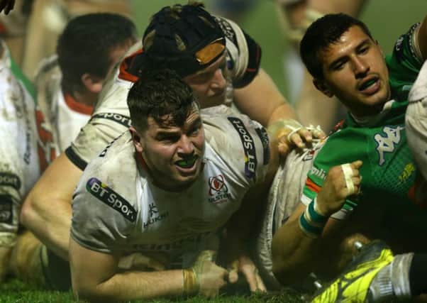 Ulster's Sean Reidy scores the opening try against Treviso