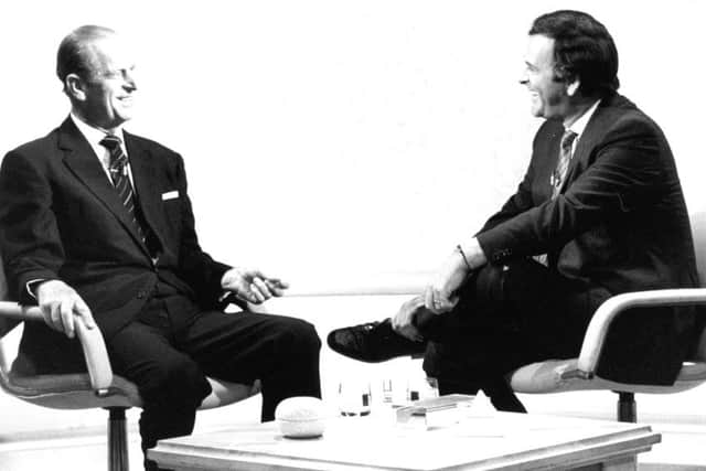 The Duke of Edinburgh being interviewed by Sir Terry Wogan on the 'Wogan' chatshow in 1986