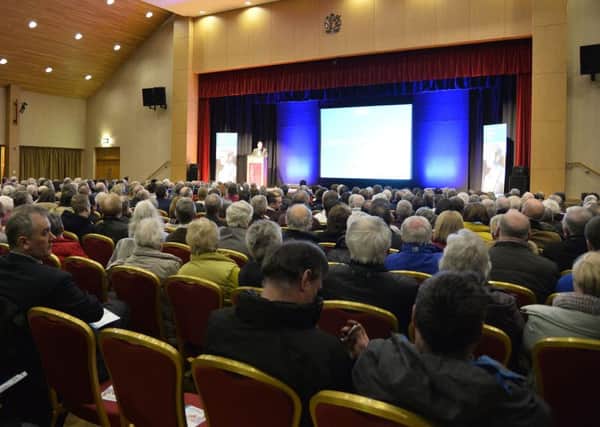 Around 500 people were estimated to have attended the rally in Craigavon Civic Centre on Monday evening