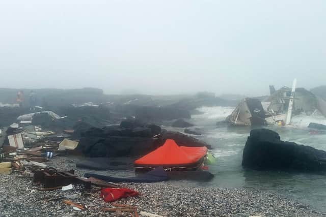 The scene where a yacht ran into trouble and was found crashed into rocks on the western coast of South Africa. A Scottish man and an Irish woman died. Photo: NSRI/PA Wire