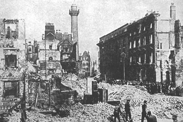 Sackville Street (now O'Connell Street), Dublin, after the 1916 Rising.
