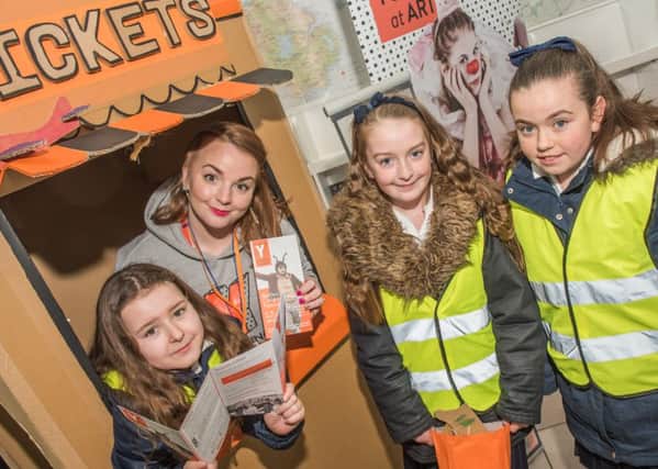 All aboard the Young at Art Express ... an invitation to take imaginations on a creative journey to the Belfast Children's Festival (4-9 March 2016). Full event listings on: www.youngatart.co.uk
Pupils from Our Lady's Primary School with Paula O'Reilly (Young at Art)