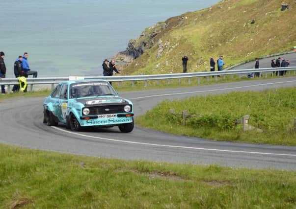Michael Dunlop in action in his Ford Escort Mk2 rally car at the  Donegal International Rally in 2015.