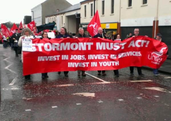 Rally: The marchers had a clear demand of Stormont on their banner
