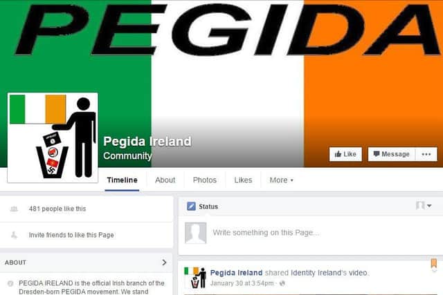 Webshot of the Pegida Ireland Facebook page