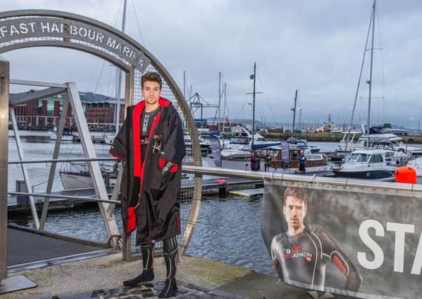 Greg James at Belfast Harbour as he started the first of his five triathlons in five days