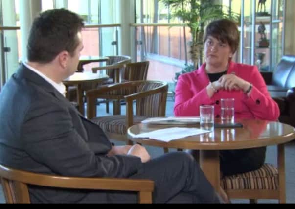 First Minister Arlene Foster during her interview with Spotlight reporter Declan Lawn