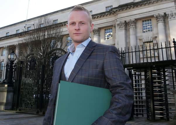 Jamie Bryson outside the Court of Appeal before his hearing began