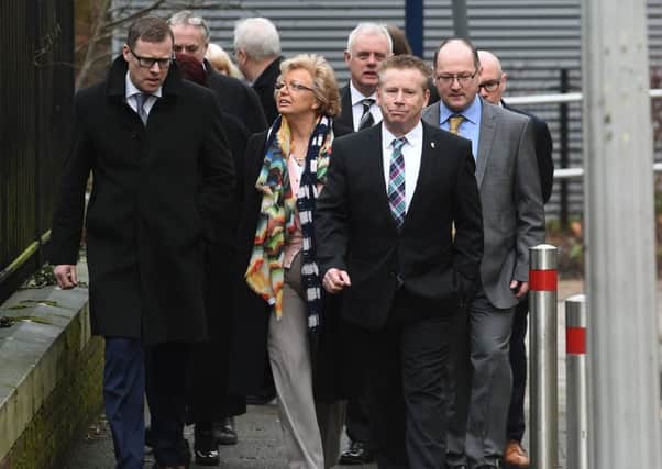 Brian (front right) and Julie Hambleton, brother and sister of Birmingham pub bombings victim Maxine Hambleton, arrive with their legal team for the inquest review