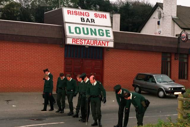 The scene at the Rising Sun bar, Greysteel on the morning after seven people were shot dead by loyalists in 1993. Pacemaker