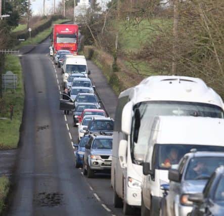 Motorists were tailed back for miles around Randalstown as the main A26 road was closed for a number of hours.  Pic Steven McAuley/McAuley Multimedia