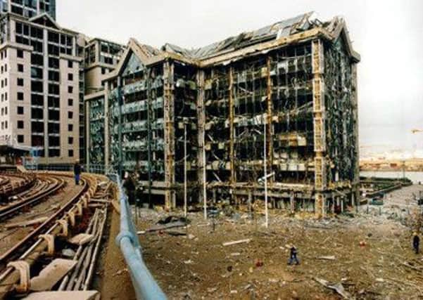 The Canary Wharf bomb scene, in 1996