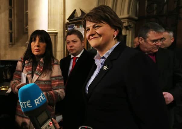 First Minister Arlene Foster speaks to the media at Wednesday night's event in Christ Church Cathedral in Dublin