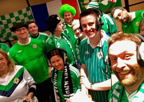 Northern Ireland fans have fun during the recording of the track