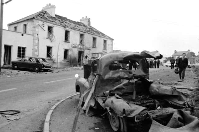 1972: Wreckage outside the Beavpont Arms in the village of Claudy, Co Londonderry