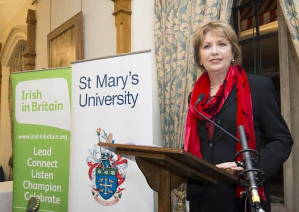 Former Irish president Mary McAleese speaking in the Palace of Westminster in London where she hailed the transformation in relations between the UK and Ireland in the 100 years since Dublin's Easter Rising.