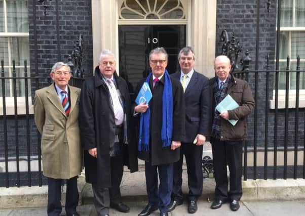 Ulster Unionist delegation pictured outside Number 10, Downing Street before their meeting with the Prime Minister. David Cameron MP.

Left to right are Lord Rogan; Jim Nicholson MEP; Mike Nesbitt MLA; Tom Elliott MP; Lord Empey