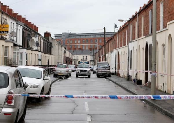The scene in South Belfast after forensic teams had attended the scene of a fatal shooting in Walmer Street close to the Ormeau Road.