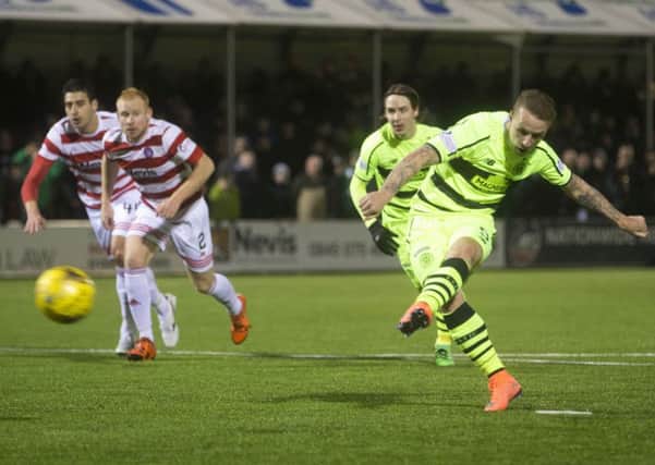 Celtic's Leigh Griffiths misses a penalty during the Ladbrokes Scottish Premiership match at New Douglas Park