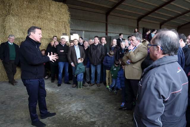 Prime Minister David Cameron meeting farmers during a visit to Northern Ireland in the run up to the EU membership referendum. Picture by Cliff Donaldson