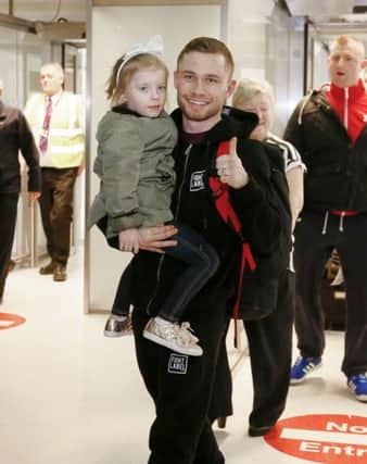 Picture - Kevin Scott / Presseye

Belfast, UK - February 28, Pictured is Carl Frampton with his Wife Christine as well as his son Rossa and daughter Carla in Belfast on February 28, 2016  Belfast, Northern Ireland ( Photo by Kevin Scott / Presseye )