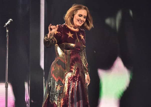 Adele on stage during the 2016 Brit Awards in London - her arena tour started in Belfast