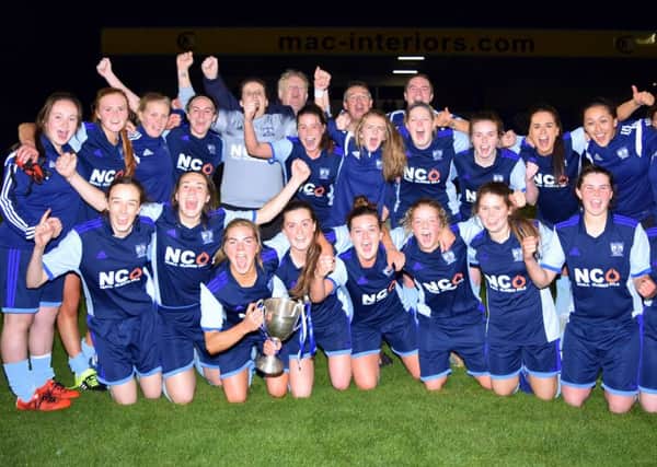 Newry City Ladies and managment celebrate winning the NIWFA Premier League