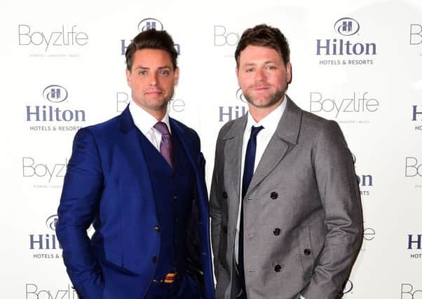 Keith Duffy (left) from Boyzone and Brian McFadden from Westlife announce plans to join forces as Boyzlife  Wire