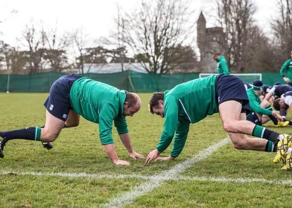Ireland's Rory Best and Jared Payne
 during training