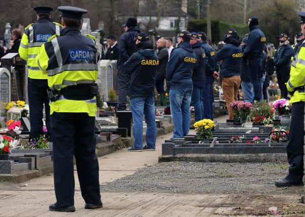 A Garda security operation at the funeral of dissident republican Vincent Ryan takes place at Fingal Cemetery in Dublin