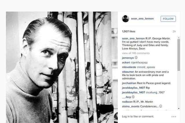 Screen grab taken from the Instagram page of Sean Ono Lennon, the son of John Lennon, of a tribute paid to Sir George Martin