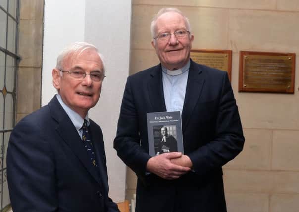 Author Rev Dr Bill Addley (left) and Presbyterian Moderator  Very Rev Dr Ian McNie at the launch of the Jack Weir biography