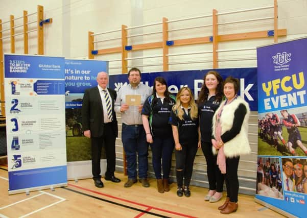 First place in the quiz were Donaghadee YFC. The team included of Kelsie Crawford, Hannah Spratt, Alison Rea and Stuart Rea. They are pictured receiving their prize of Â£300 from Michael Stewart, Ulster Bank, and Roberta Simmons, YFCU president and quiz master for the evening